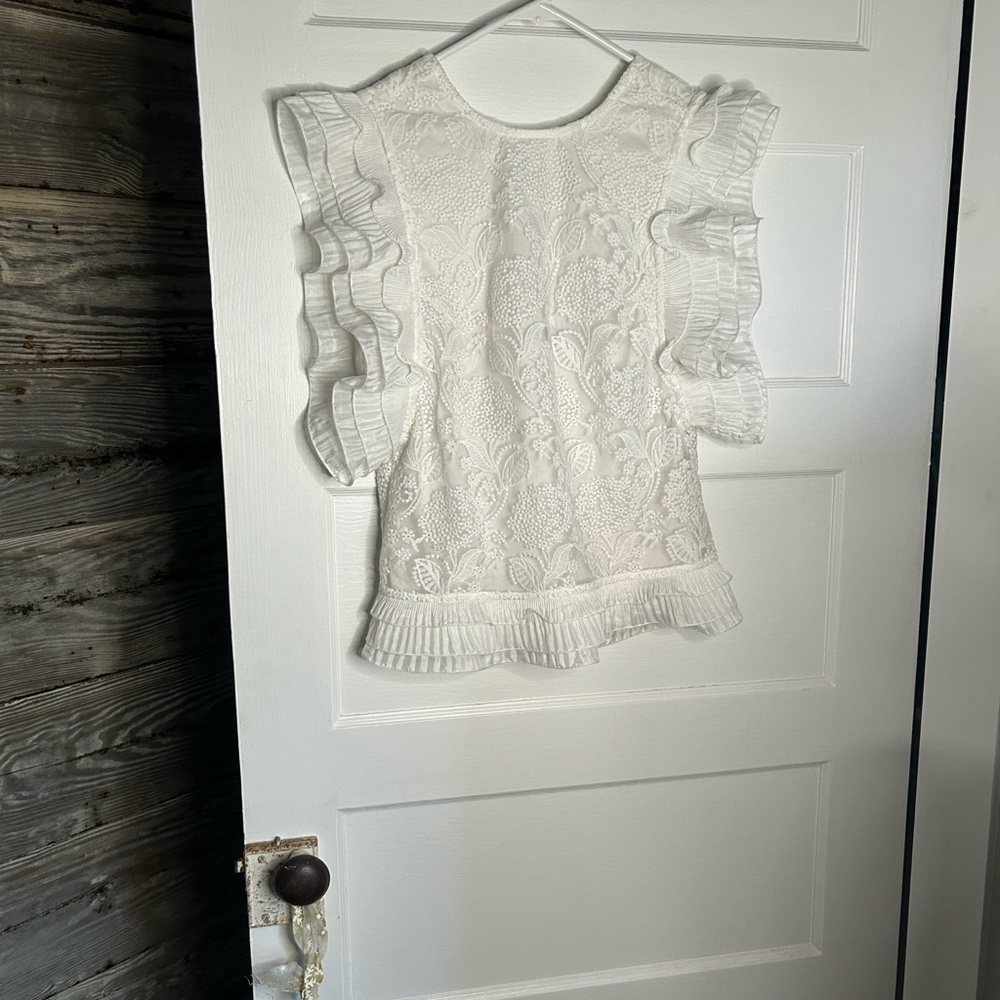 Eva Franco White Lace Ruffle Top